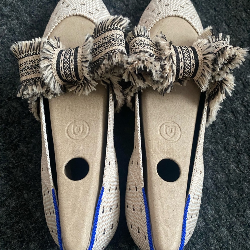 Unique Beige Flats with Fringe Detail